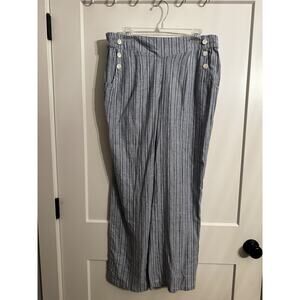 Land' n Sea Stripes Linen Blend Straight Leg Pants White Blue Women sz L Beach